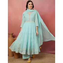 Anouk Women Ethnic Motifs Embroidered Regular Mirror Work Kurta Sets-image-4