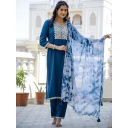Anouk Women Ethnic Motifs Embroidered Regular Mirror Work Kurta with Trousers & With Dupatta-image-26