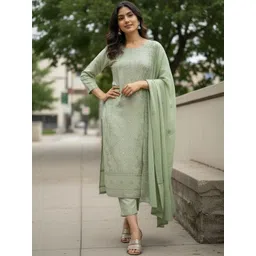 Anouk Women Ethnic Motifs Embroidered Regular Sequinned Kurta with Trousers & With Dupatta-image-0