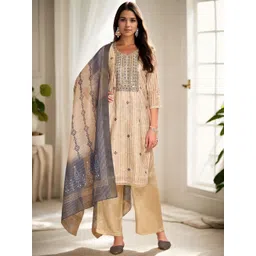 Anouk Women Ethnic Motifs Embroidered Regular Thread Work Chanderi Cotton Kurta with Palazzos & With Dupatta-image-25