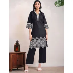 Anouk Women Ethnic Motifs Embroidered Regular Thread Work Kurta with Palazzos-image-2