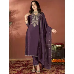 Anouk Women Ethnic Motifs Embroidered Regular Thread Work Kurta with Trousers & With Dupatta-image-22