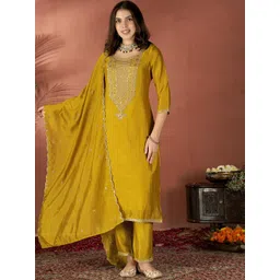 Anouk Women Ethnic Motifs Embroidered Regular Thread Work Kurta with Trousers & With Dupatta-image-15