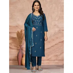 Anouk Women Ethnic Motifs Embroidered Regular Thread Work Kurta with Trousers & With Dupatta-image-37