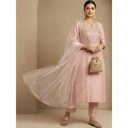 Anouk Women Ethnic Motifs Embroidered Regular Thread Work Kurta with Trousers & With Dupatta-picture-12