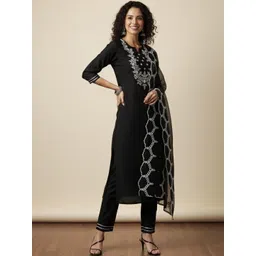 Anouk Women Ethnic Motifs Embroidered Regular Thread Work Kurta with Trousers & With Dupatta-image-7