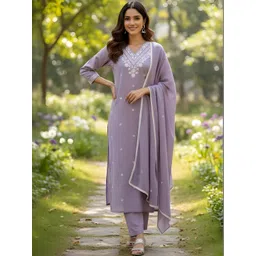 Anouk Women Ethnic Motifs Embroidered Regular Thread Work Pure Cotton Kurta with Trousers & With Dupatta-picture-28