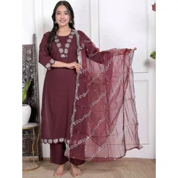 Anouk Women Ethnic Motifs Embroidered Regular Thread Work Pure Cotton Kurta with Trousers & With Dupatta-image-24