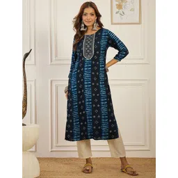 Anouk Women Ethnic Motifs Embroidered Thread Work Straight Kurta with Tie And Dye-picture-23