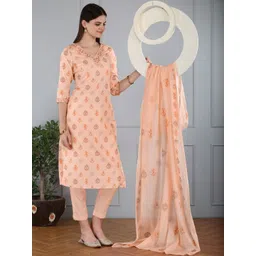 Anouk Women Ethnic Motifs Printed Regular Thread Work Pure Cotton Kurta with Churidar & With Dupatta-picture-16