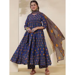 Anouk Women Ethnic Motifs Printed Tiered Pure Cotton Kurta with Trousers & With Dupatta-picture-27