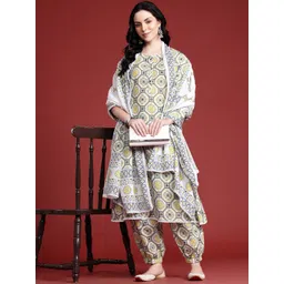 Anouk Women Ethnic Print Regular Pure Cotton Kurta with Salwar & Dupatta-picture-35