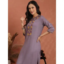 Anouk Women Floral Embroidered Cold-Shoulder Sleeves Thread Work Kurta-picture-34