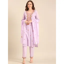 Anouk Women Floral Embroidered Cotton Kurta with Trousers & Dupatta-picture-35