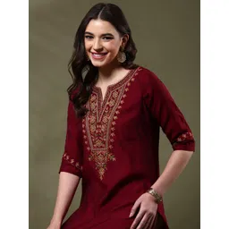 Anouk Women Floral Embroidered Flared Sleeves Thread Work Kurta-picture-37