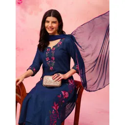 Anouk Women Floral Embroidered Regular Aari Work Pure Cotton Kurta with Pyjamas & With Dupatta-picture-31