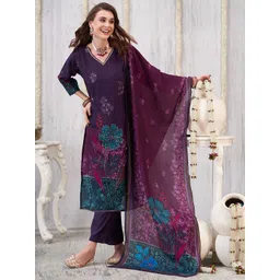 Anouk Women Floral Embroidered Regular Sequinned Chanderi Silk Kurta with Trousers & With Dupatta-picture-17