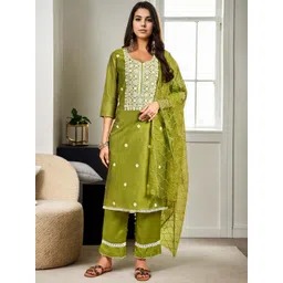 Anouk Women Floral Embroidered Regular Thread Work Chanderi Silk Kurta with Palazzos & With Dupatta-picture-19