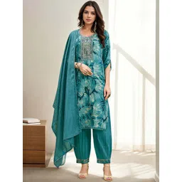 Anouk Women Floral Embroidered Regular Thread Work Kurta with Harem Pants & With Dupatta-picture-34