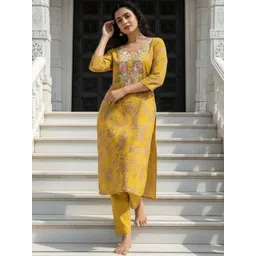 Anouk Women Floral Embroidered Regular Thread Work Kurta with Trousers-picture-11