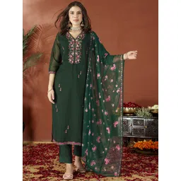 Anouk Women Floral Embroidered Regular Thread Work Kurta with Trousers & Dupatta-picture-14