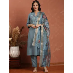 Anouk Women Floral Embroidered Regular Thread Work Kurta With Trousers & Dupatta-picture-20