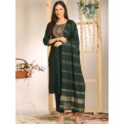 Anouk Women Floral Embroidered Regular Thread Work Kurta With Trousers & Dupatta-picture-31