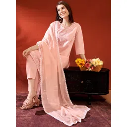 Anouk Women Floral Embroidered Regular Thread Work Kurta with Trousers & With Dupatta-picture-24