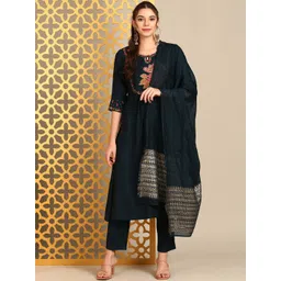 Anouk Women Floral Embroidered Regular Thread Work Kurta with Trousers & With Dupatta-picture-36