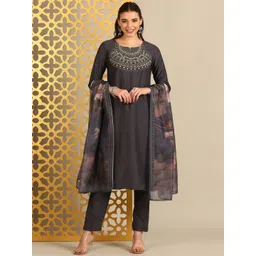 Anouk Women Floral Embroidered Regular Thread Work Kurta with Trousers & With Dupatta-picture-13