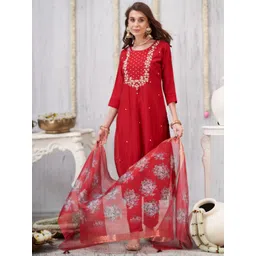 Anouk Women Floral Embroidered Regular Thread Work Kurta with Trousers & With Dupatta-picture-23