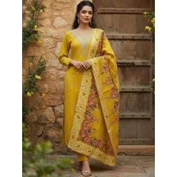 Anouk Women Floral Embroidered Regular Thread Work Kurta with Trousers & With Dupatta-picture-34