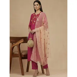 Anouk Women Floral Embroidered Regular Thread Work Kurta with Trousers & With Dupatta-picture-28