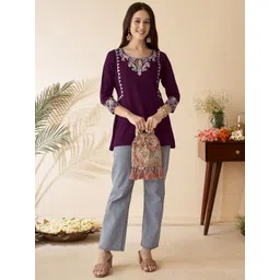 Anouk Women Floral Embroidered Thread Work Liva Kurta-picture-32