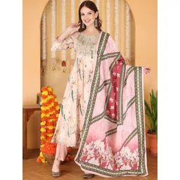 Anouk Women Floral Printed Anarkali Kurta with Trousers & Dupatta-picture-28