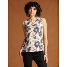 Anouk Women Floral Printed Boat Neck Sleeveless Top-picture-23