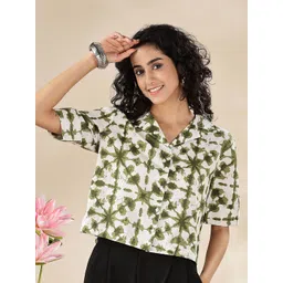 Anouk Women Floral Printed Cotton Shirt Style Crop Top-picture-22