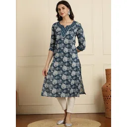 Anouk Women Floral Printed Keyhole Neck Gotta Patti Kurta-picture-31