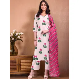 Anouk Women Floral Printed Kurta & Trousers With Dupatta Set-picture-34
