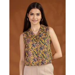 Anouk Women Floral Printed Lapel Collar Cotton Crop Top-picture-19