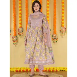 Anouk Women Floral Printed Panelled Mirror Work Kurta with Trousers & With Dupatta-picture-31