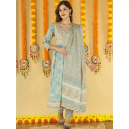 Anouk Women Floral Printed Panelled Mirror Work Kurta with Trousers & With Dupatta-picture-33