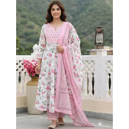 Anouk Women Floral Printed Panelled Pure Cotton Kurta with Trousers & With Dupatta-picture-36