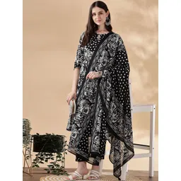 Anouk Women Floral Printed Pleated Pure Cotton Kurta with Trousers & With Dupatta-picture-21