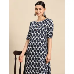 Anouk Women Floral Printed Pure Cotton Indigo Kurta-picture-40