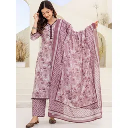 Anouk Women Floral Printed Regular Pure Cotton Kurta with Palazzos & With Dupatta-picture-18