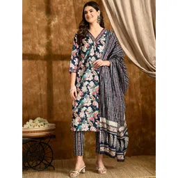 Anouk Women Floral Printed Regular Pure Cotton Kurta with Trousers & With Dupatta-picture-37