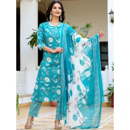 Anouk Women Floral Printed Regular Pure Cotton Kurta with Trousers & With Dupatta-picture-35