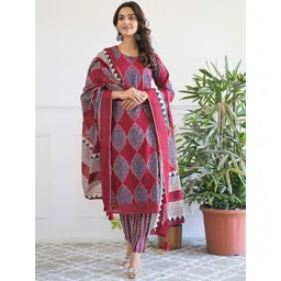 Anouk Women Floral Printed Regular Pure Cotton Kurta with Trousers & With Dupatta-picture-31