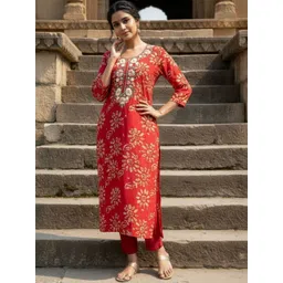 Anouk Women Floral Printed Regular Thread Work Kurta with Trousers-picture-35